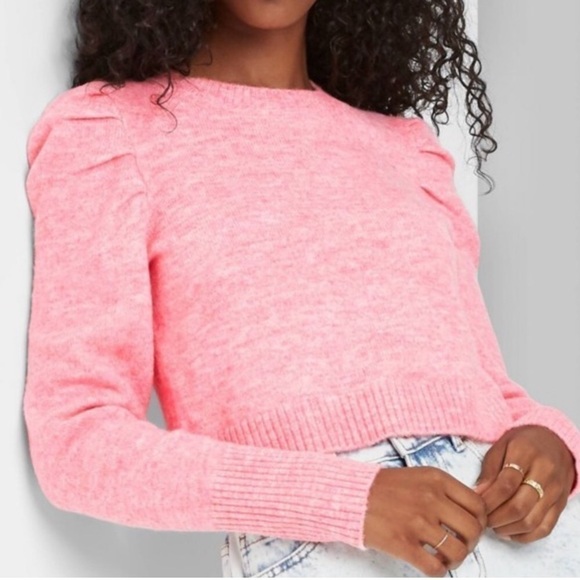 Wild Fable puff sleeve cropped sweater in pink - Picture 3 of 4